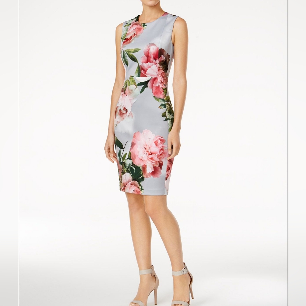 Calvin Klein Dress Floral Women Sleeveless Zipper Back  Gray Pink Casual Size 2P